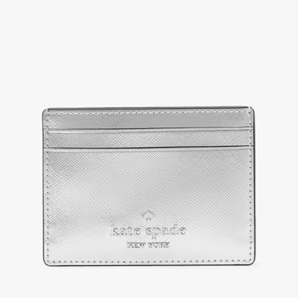 Kate Spade Madison Cardholder Lunar Light Silver Saffiano NWT